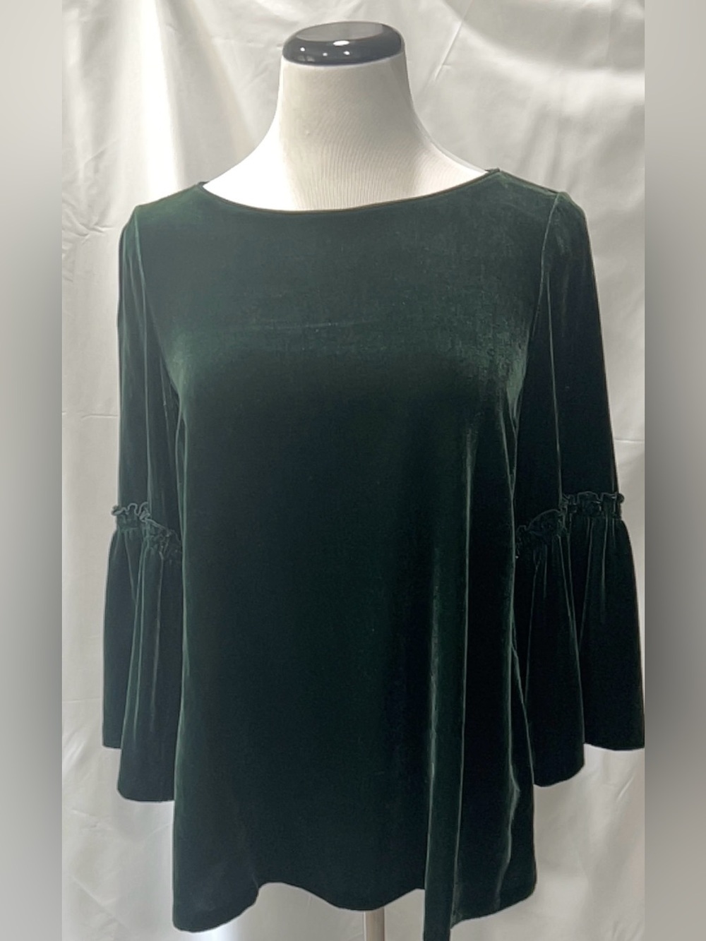 Lafayette 148 New York Green Velvet Bell Sleeve Top Blouse Size Small Silk Blend